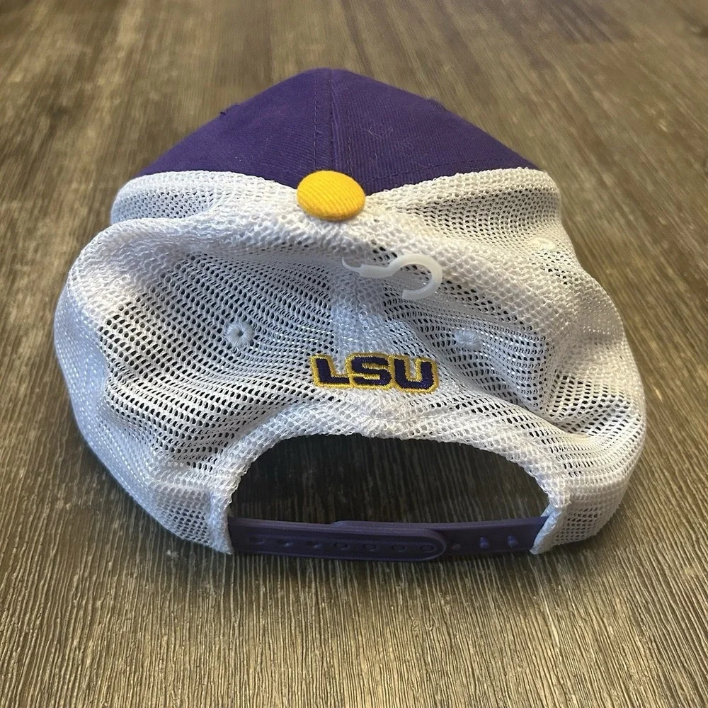 LSU Tigers Trucker Snapback Hat Purple Gold White Mesh Adjustable Cap NCAA